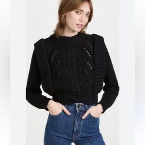 English Factory Cropped Chunky Cable Knit Black Sweater